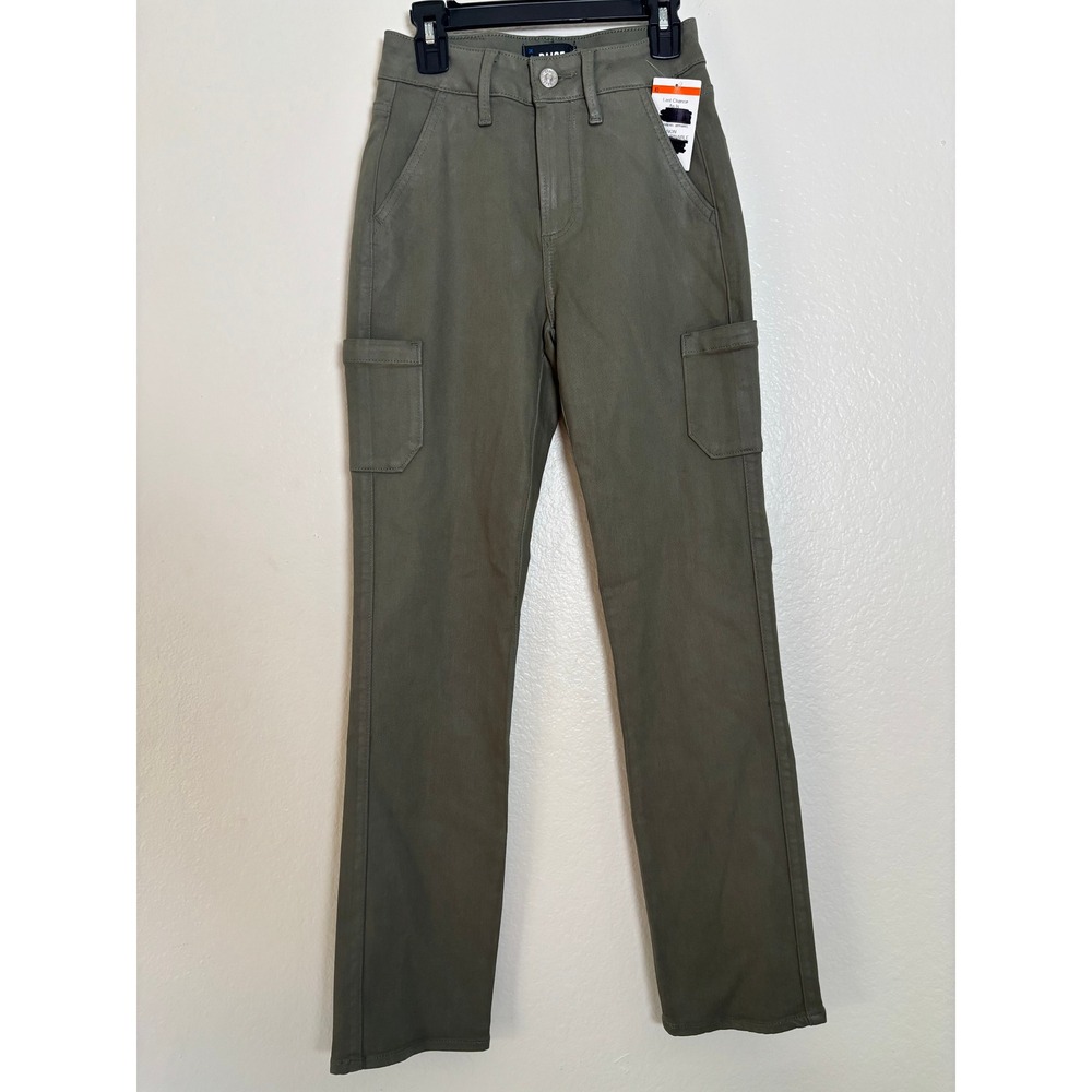 Paige Jolie Coated Ivy Green Cargo Jeans Womens 23 Utility Grunge Slim Straight - Picture 5 of 8
